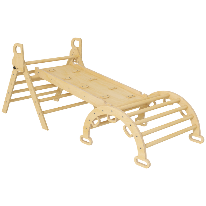 AIYAPLAY 5 in 1 Kletterdreieck für Kinder mit Kletterdreieck, umkehrbarer Kletterrampe, Rutsche, Wippe, max. 50 kg Tragfähigkeit, für Kinder von 18 bis 48 Monaten, Naturholz Aosom – Bild 1 von 2