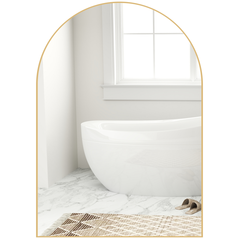 HOMCOM Gebogener Wandspiegel, Badezimmerspiegel, 50 x 70 cm, Hochauflösung, mit Rahmen aus Aluminiumlegierung, für Schlafzimmer, Wohnzimmer, Eingangsbereich, Gold Aosom – Bild 1 von 2