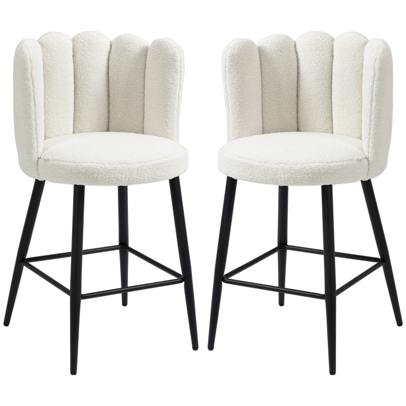 HOMCOM Barhocker, Set mit 2 Stück, Hochstühle, Stoff in Wolloptik, Stahlgestell, Höhe 65 cm, mit Rückenlehne und Fußstütze, einfacher Aufbau, hoher Küchensitz, Creme Schwarz Aosom – Bild 1 von 2
