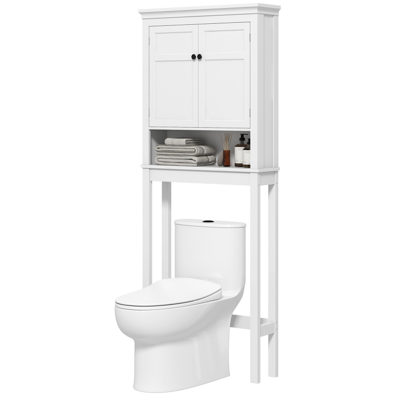 HOMCOM WC-Regal über der Toilette Waschmaschinenmöbel Badezimmermöbel mit Fach, 2-türigem Schrank, verstellbaren Regalen - 70 x 20 x 175 cm, weiß Aosom – Bild 1 von 2