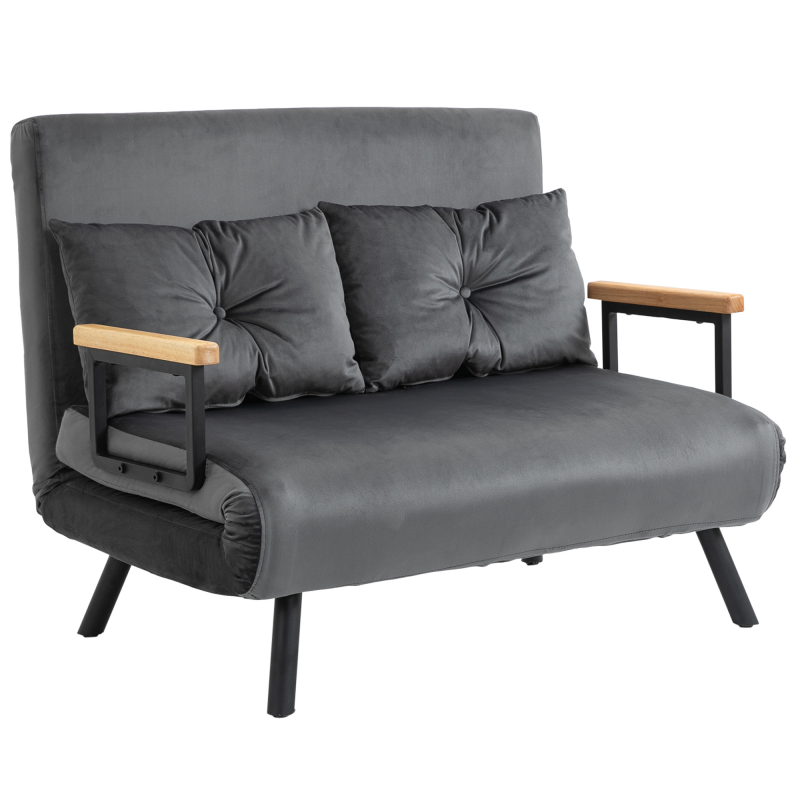 HOMCOM Schlafsofa mit Bettkasten Couch mit Schlaffunktion Schlafcouch mit Samtoptik Rückenkissen Dunkelgrau 102 x 73 x 81 cm Aosom – Bild 1 von 2