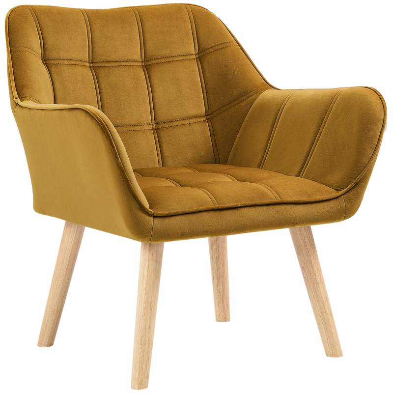 HOMCOM Ohrensessel Einzelsessel Relaxsessel mit Samt, skandinavisch, erhöhte Beine, samtartiges Polyester, Gelb 67x61,5x71 cm Aosom.de – Bild 1 von 2