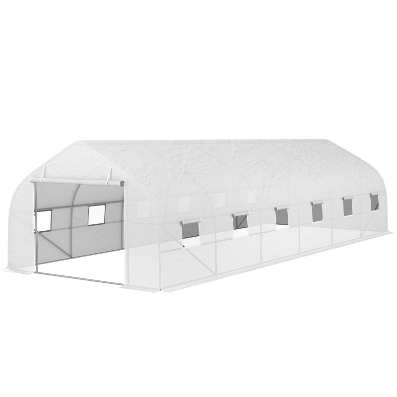 Outsunny Tunnel-Gewächshaus 24 m² mit PE-Abdeckung verzinktem Stahlrahmen Ø 24 mm 12 Fenstern und Rolltür grün 8 x 3 x 2 m weiß Aosom – Bild 1 von 2