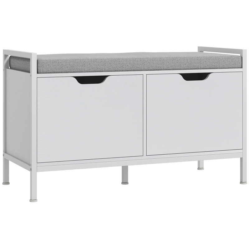 HOMCOM Schuhschrank, Eingangsmöbel mit 2 Schränken, Aufbewahrungsbank mit gepolsterter Sitzfläche, für Flur, Eingang, Schlafzimmer, 84l x 35T x 50H cm, weiß Aosom – Bild 1 von 2