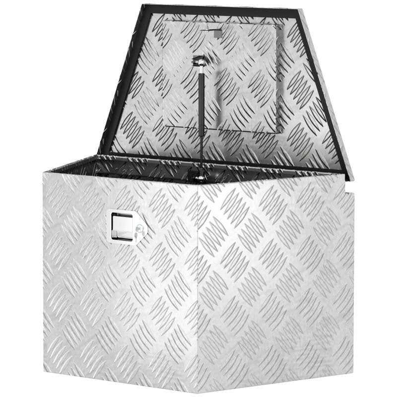 HOMCOM Aluminium Werkzeugkasten für Anhänger, abschließbar, in trapezförmigem Design für Lieferwagen, Anhänger, 73,7 x 41 x 46 cm, silber Aosom – Bild 1 von 2