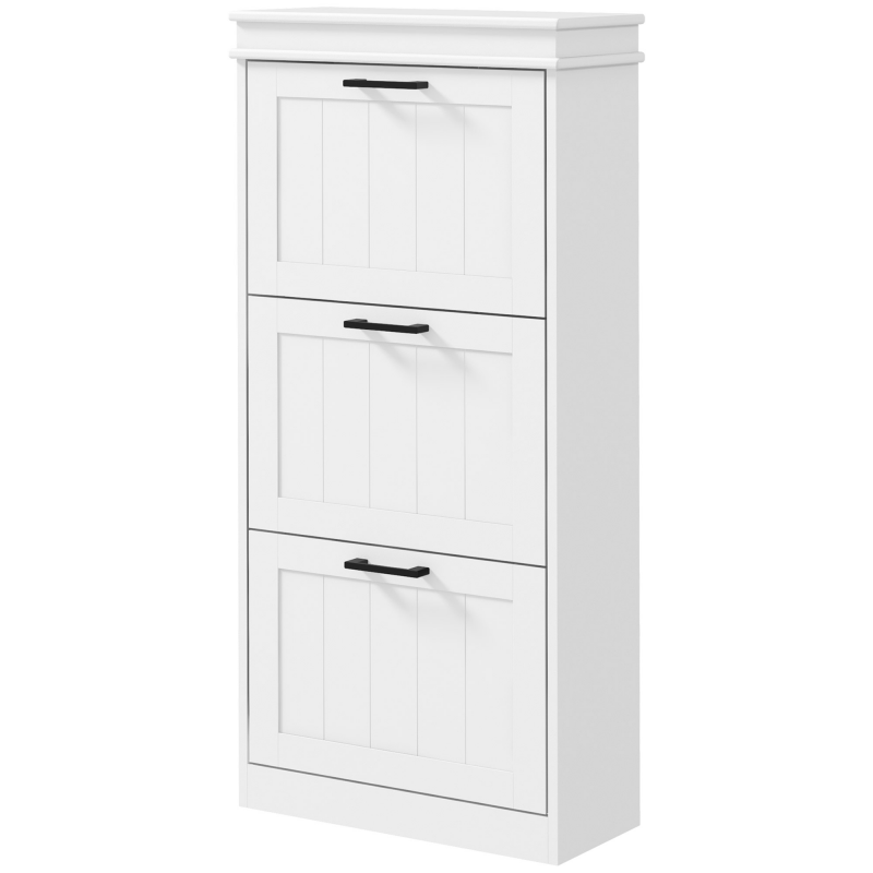 HOMCOM Schuhschrank, Schuhablage, 3 Klapptüren, verstellbare Regale, für Eingang, Flur, 54 x 24 x 117,5 cm, weiß Aosom – Bild 1 von 2