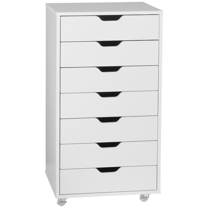 Vinsetto Rollcontainer Büromöbel, Büroaufbewahrung mit 7 Schubladen, Organisator für Dokumente, Format A4 oder Buchstaben, Maße 47,5B x 39,5T x 90H cm, Weiß Aosom – Bild 1 von 2