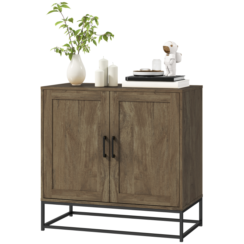 HOMCOM Sideboard Aufbewahrungsschrank im modernen Stil mit 2 Türen, verstellbares Regal - Sideboard für Ess- und Wohnzimmer, 80 x 40 x 78 cm, Naturholz Aosom – Bild 1 von 2