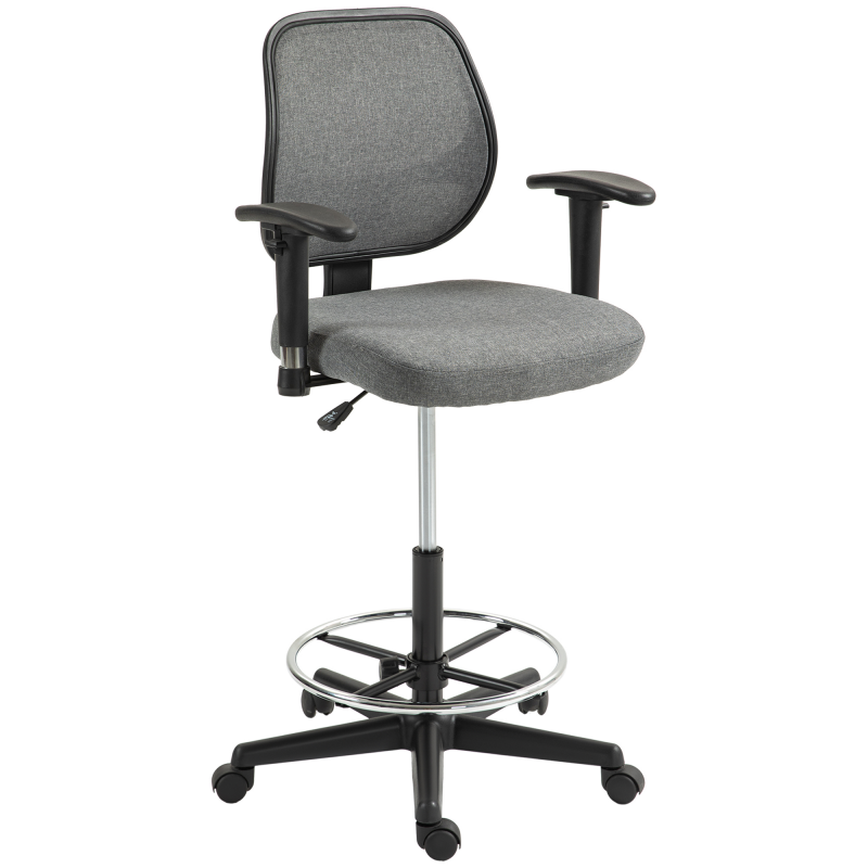 Vinsetto Bürostuhl Hochstuhl mit höhenverstellbarer Sitzfläche, Armlehnen, dim. 60B x 57T x 97-119H cm auf Rollen, Grau Aosom – Bild 1 von 2