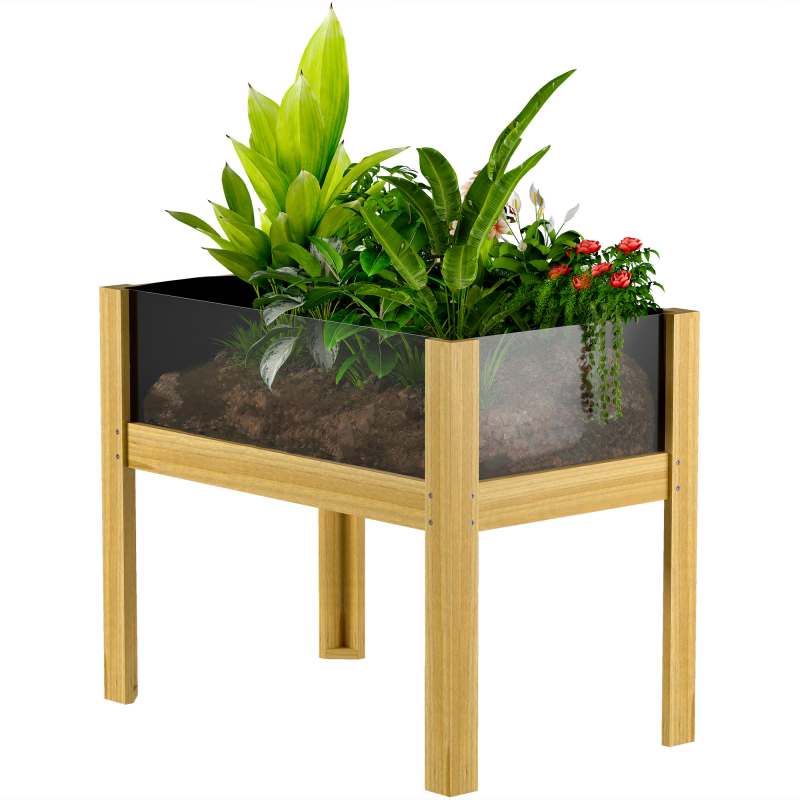 Outsunny Hochbeet mit Acrylpaneele und Abflusslöcher aufgestellt, erhöhtes Gartenbeet aus Holz für Blumen, Kräuter, Gemüse, 75 x 46 x 60,5 cm, Naturholz Aosom – Bild 1 von 2