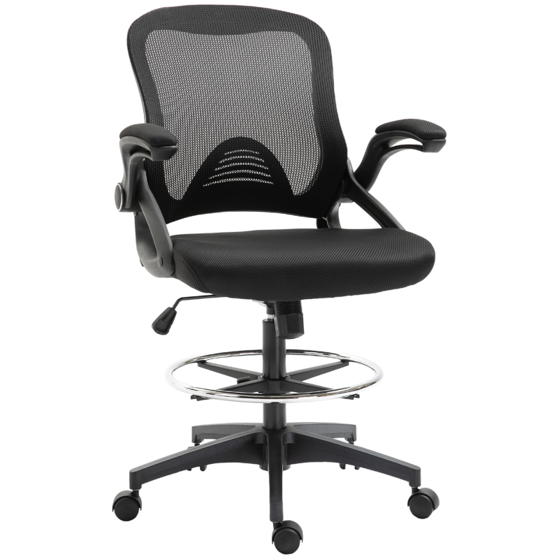 Vinsetto Schreibtischstuhl ergonomischer Bürostuhl Drehstuhl 360° mit verstellbarem Fußring bis 120 kg belastbar, Mesh Schwarz 106-126 cm Aosom.de – Bild 1 von 2