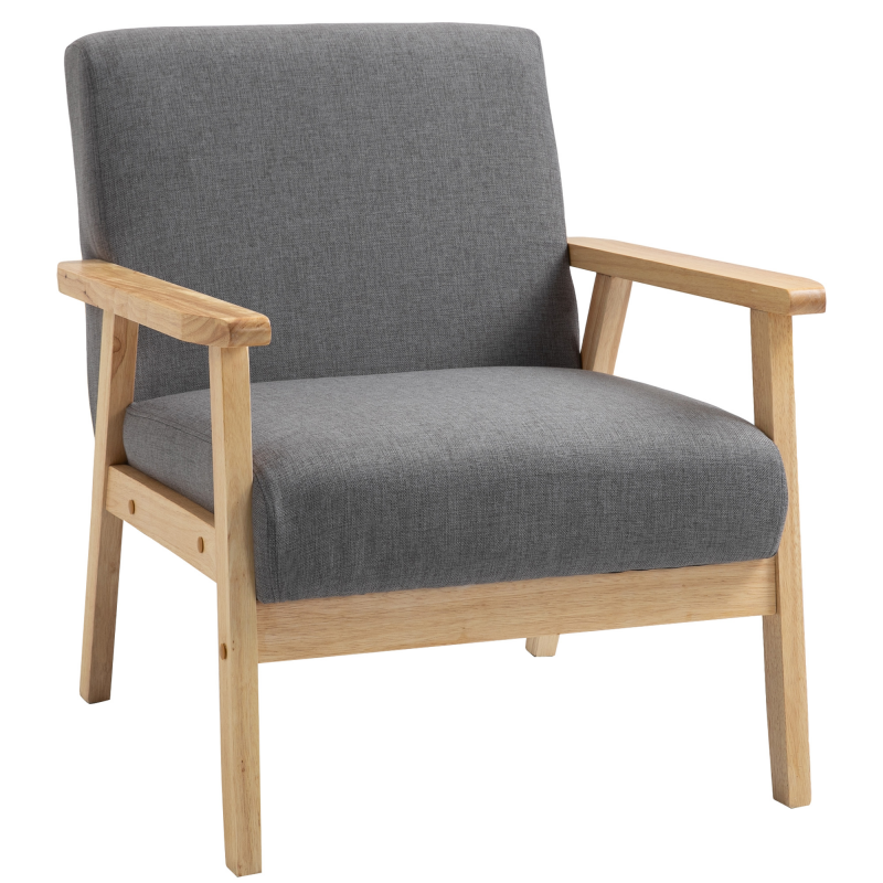 HOMCOM Ohrensessel, Loungesessel mit Armlehnen, Esszimmerstuhl, Relaxsessel in Leinenoptik, Polstersessel, Grau, 64 x 70 x 72 cm Aosom – Bild 1 von 2