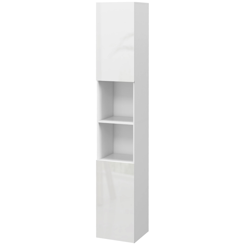 kleankin Badezimmer Hochschrank, hoher Aufbewahrungsschrank, glänzendes Finish, höhenverstellbare Regale, 2 Schränke und 2 Fächer, Aufbewahrungsregal für Badezimmer, 30 x 30 x 181,5 cm, weiß Aosom – Bild 1 von 2