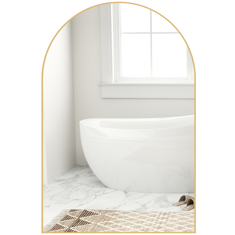 HOMCOM Gewölbter Wandspiegel, Badezimmerspiegel 60 x 90 cm, HD-Definition, mit Aluminiumlegierungsrahmen, für Schlafzimmer, Wohnzimmer, Eingangsbereich, Gold Aosom – Bild 1 von 2