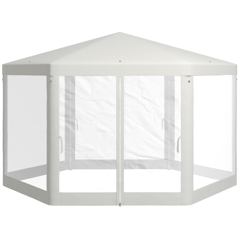 4x4m Sechseckiges Partyzelt mit Moskitonetz, Gartenzelt aus Polyester und Metall, Creme für Gartenfeiern & Veranstaltungen Aosom.de – Bild 1 von 2