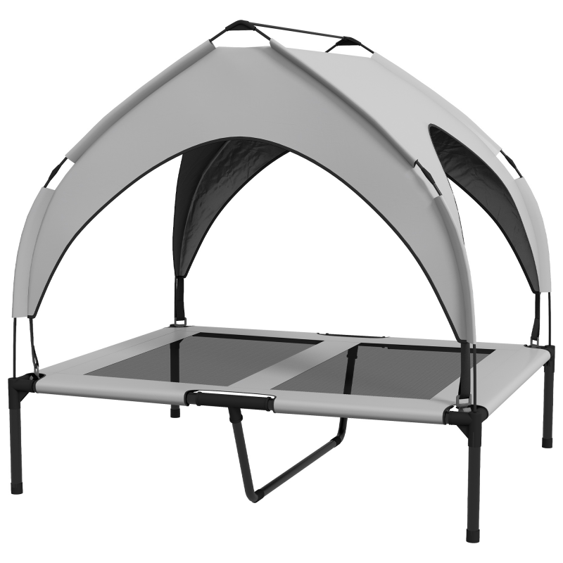 PawHut Erhöhtes Hundebett mit Baldachin, Haustierbett, Outdoor Hundeliege mit Dach, Atmungsaktiv, für große Hunde Hellgrau Oxford 91 x 76 x 89 cm Aosom – Bild 1 von 2