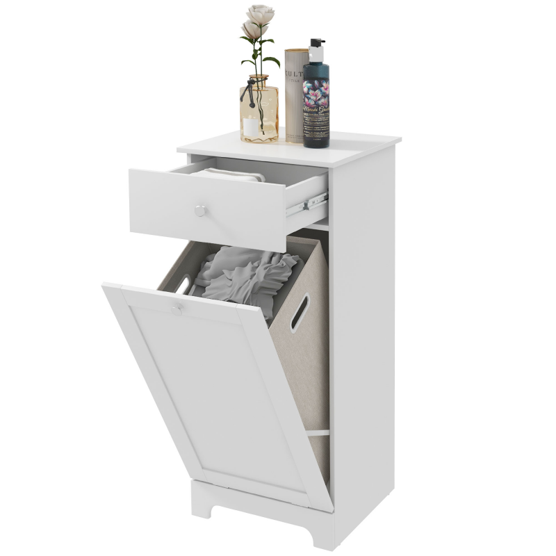 HOMCOM Badezimmermöbel mit klappbarem Wäschekorb, Aufbewahrungsmöbel mit Schublade - 40L x 40B x 90,5H cm - Weiß Aosom – Bild 1 von 2