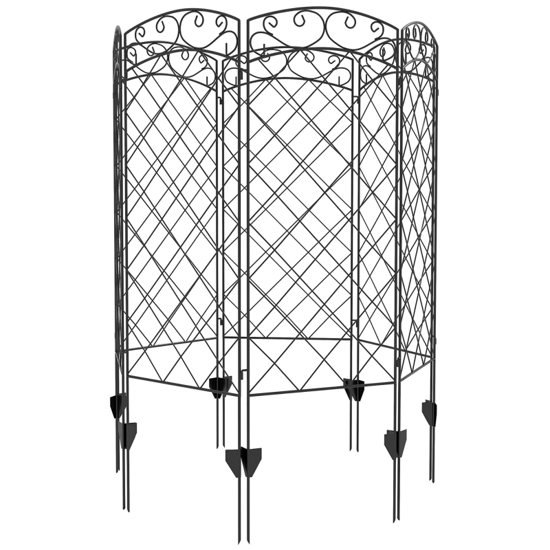 Outsunny Set mit 7 dekorativen Metallgartenzäunen mit Verzierungen - 344L x 110H cm Schwarz Aosom – Bild 1 von 2