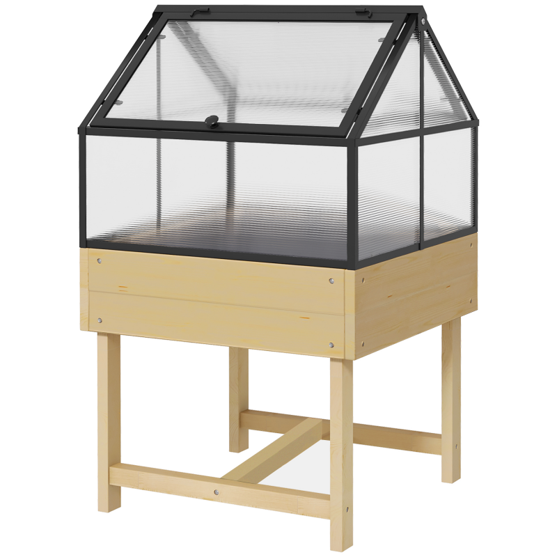 Outsunny Mini Gewächshaus auf Beinen - erhöhtes Blumenbeet - Maße 60L x 57B x 103H cm - doppeltes öffenbares Dach aus Polycarbonat, Stahl, behandeltes Tannenholz Aosom – Bild 1 von 2