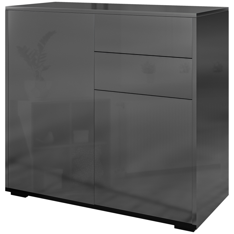 HOMCOM Aufbewahrungsschrank Sideboard Schrank mit 2 Schubladen und 2 Türen, höhenverstellbaren Regalen, für Wohnzimmer, Küche, Schlafzimmer, 79 x 36 x 74 cm, glänzendes Schwarz Aosom – Bild 1 von 2
