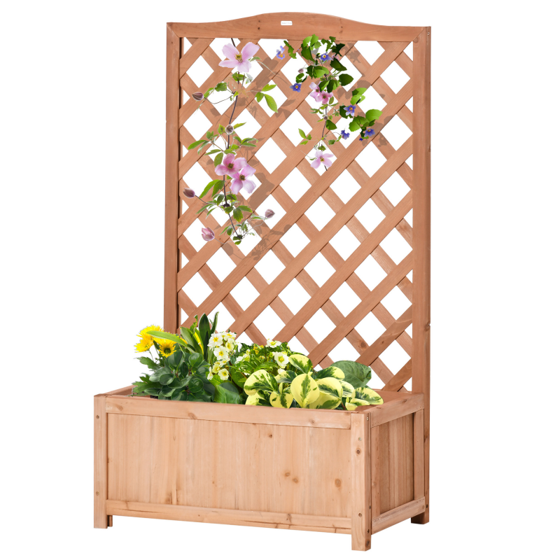 Outsunny Jardinière mit Gitter - Blumenkasten - erhöhter Blumenkasten - Abmessungen 70B x 28T x 117H cm - Lattenboden - Vorbehandeltes Tannenholz Aosom – Bild 1 von 2