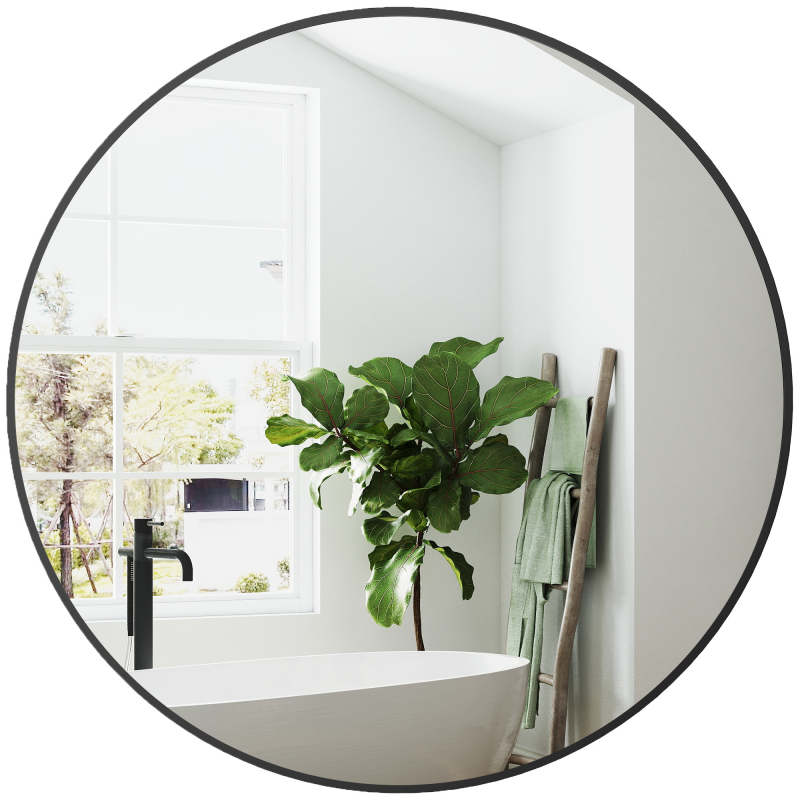 HOMCOM Runder Spiegel, Badezimmerspiegel, Durchmesser 70 cm, Metallrahmen, Wandspiegel, einfach zu installieren, für Schlafzimmer, Wohnzimmer, Eingangsbereich, Schwarz Aosom – Bild 1 von 2