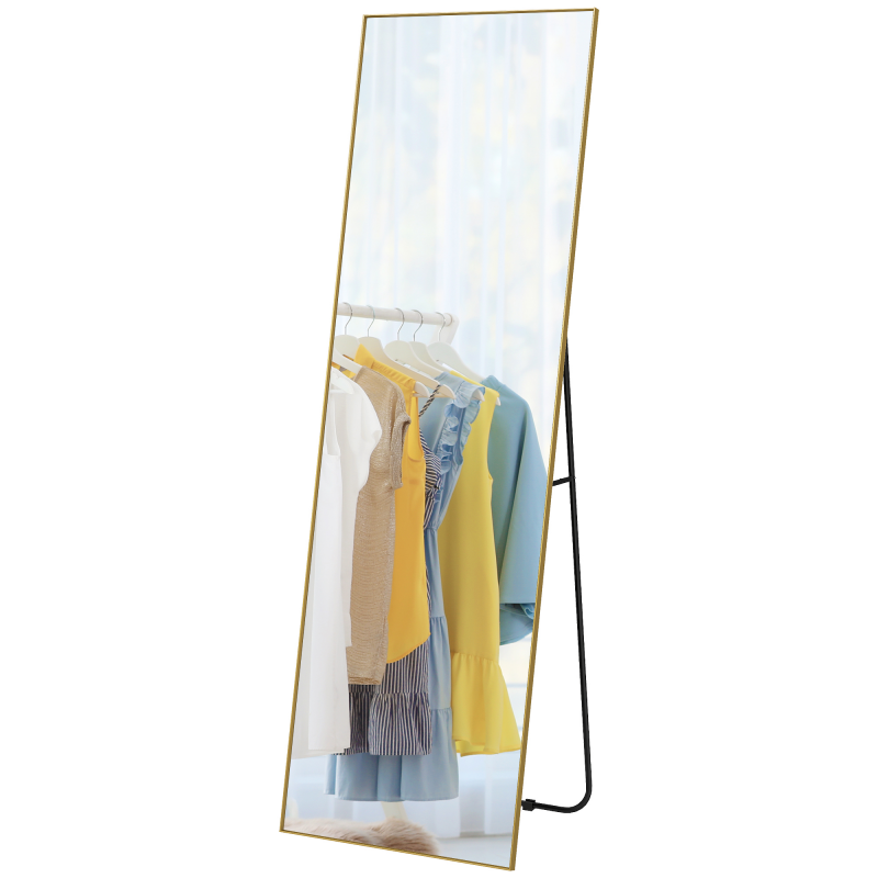 HOMCOM Großer rechteckiger Ganzkörperspiegel, 50 x 160 cm - Standspiegel, Wandspiegel oder Bodenspiegel - Spiegel für Schlafzimmer, Wohnzimmer und Ankleidezimmer, gold Aosom – Bild 1 von 2