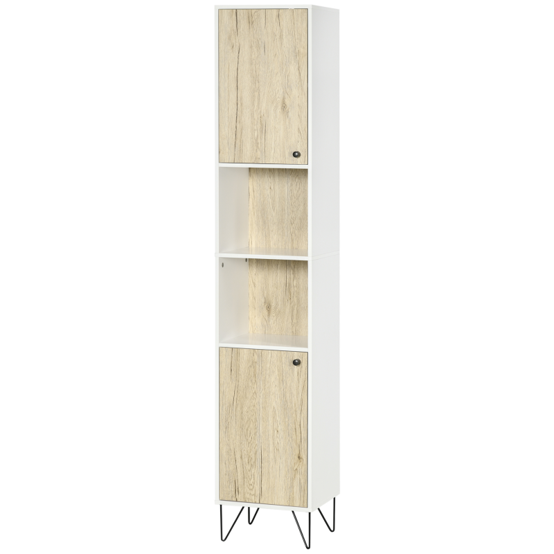 Kleankin Badezimmerschrank Hochschrank Toilettenarmatur mit Stiletto-Fuß 2 Schränke mit Regal und 2 offenen Fächern - 30 x 31,5 x 169 cm Aosom – Bild 1 von 2