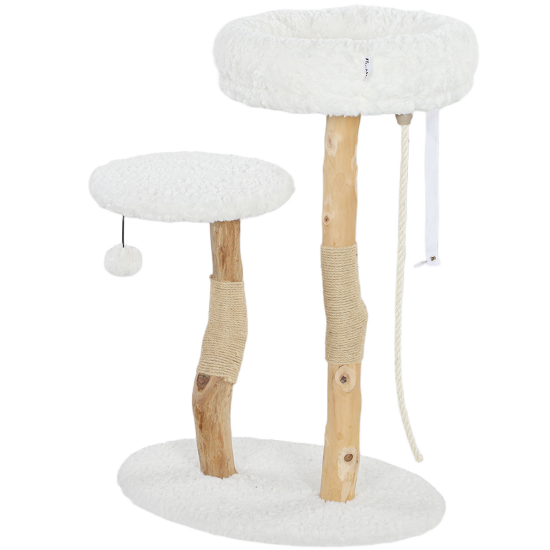 PawHut Kratzbaum, 85 cm, Kletterbaum mit Bett, Kratzstangen, Sprungplattform, Ball und Spielzeugseil, für Innenbereich, Weiß Aosom – Bild 1 von 2