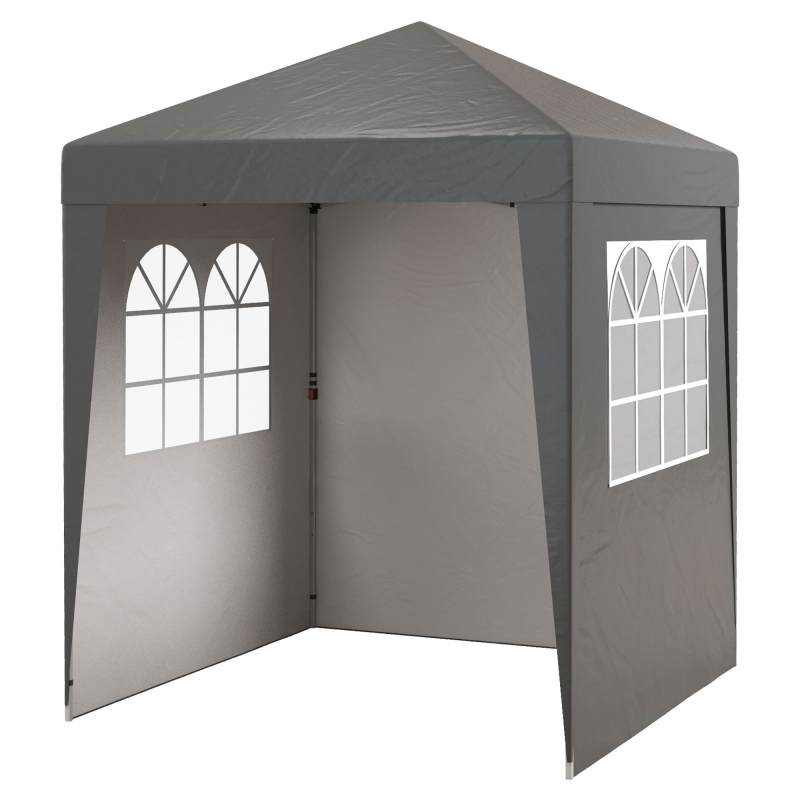 Outsunny Klappbares Gartenpavillon Pop-Up 2 x 2 m Empfangszelt Höhenverstellbarer UV-Schutz 30+ 3 Seitenwände mit 4 Sandsäcken und 1 Transporttasche Oxford-Gewebe Stahl Grau Aosom – Bild 1 von 2