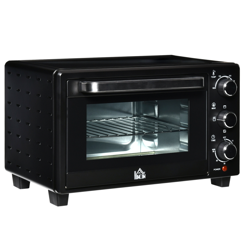 HOMCOM Minibackofen 21L, 3 Kochmodi, 100°C-230°C, 1400W, Edelstahl & Glas, Schwarz+Silber, 46,4x38x28,5cm Aosom – Bild 1 von 2
