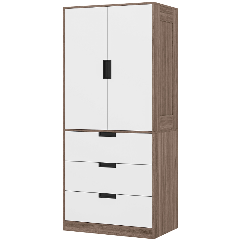 HOMCOM Kleiderschrank modernes Schlafzimmer Ankleidezimmer Erwachsene mit 3 Schubladen und Kleiderstange für Schlafzimmer, Maße 80 x 50 x 180 cm, braun Aosom – Bild 1 von 2