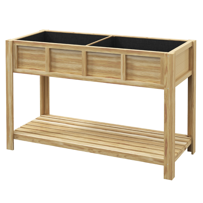 Outsunny Jardinière sur Pieds - Hochbeet mit herausnehmbarem Trenner, Regal, Bewässerungseinsätzen, Drainagefilz inklusive - Abmessungen 115L x 46B x 75H cm - Massives Tannenholz Aosom – Bild 1 von 2