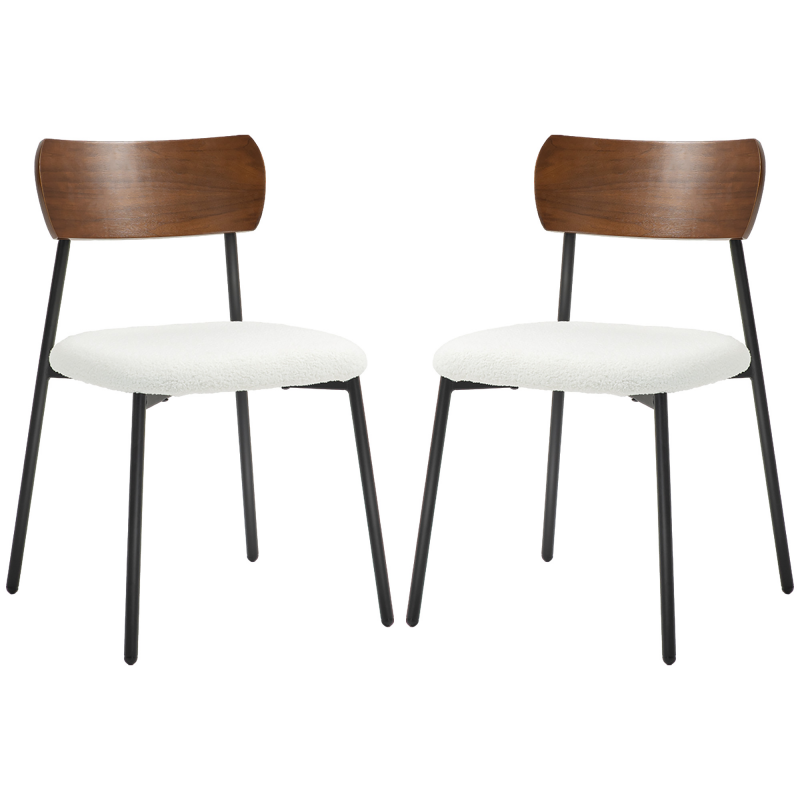HOMCOM Set aus 2 Esszimmerstühlen, moderne Küchenstühle, gepolsterter Stuhl mit Webpelzsitz, gebogener Holzeffektrücken für Wohnzimmer, Esszimmer, Schlafzimmer, Creme und Braun Aosom – Bild 1 von 2