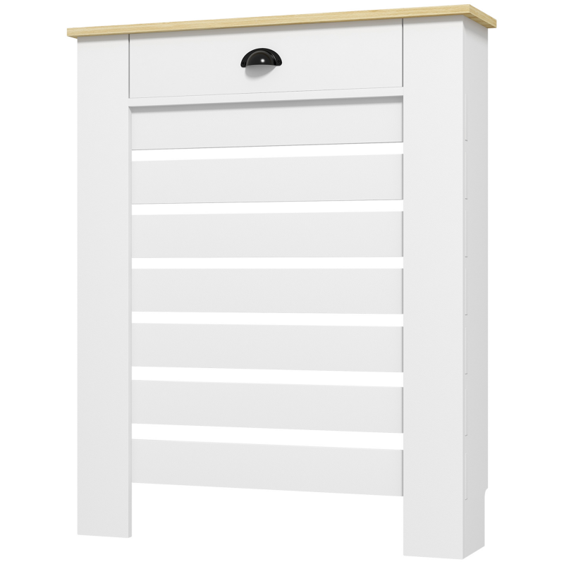 HOMCOM Heizkörperverkleidung, Heizkörperabdeckung, horizontale Lamellengitter, mit Schublade, für Wohnzimmer, Schlafzimmer, Flur, aus Holz, 78 x 19 x 95,5 cm, weiß Aosom – Bild 1 von 2