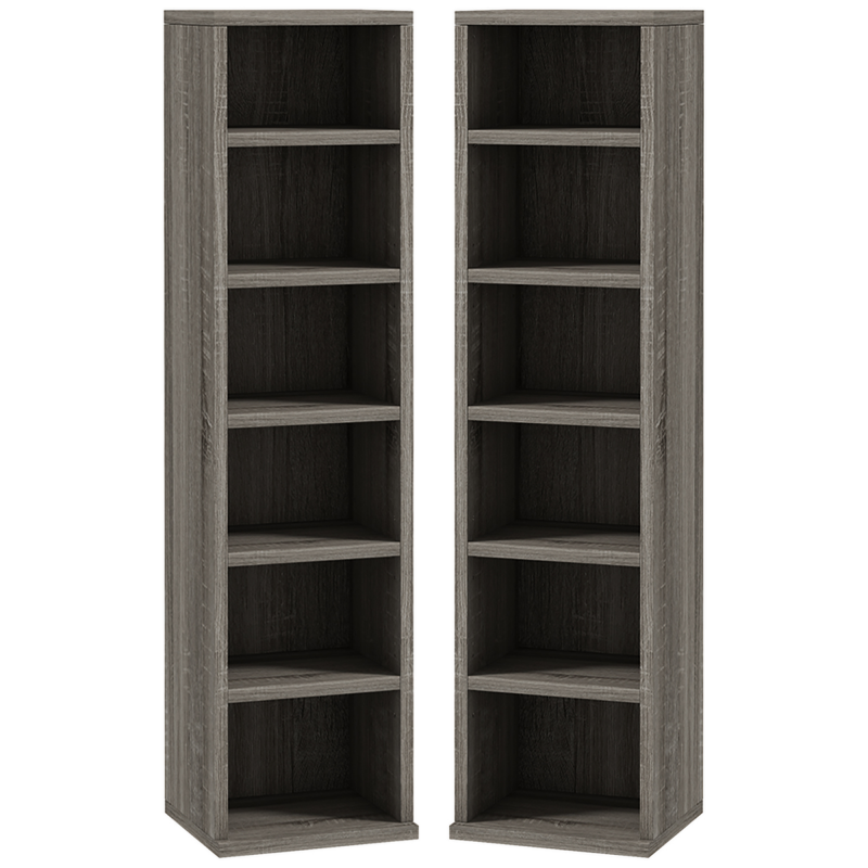 HOMCOM Set von 2 Säulengestell CD-DVD Aufbewahrungsschrank 6 + 6 Fächer 21 x 22,5 x 88,5 cm maximale Kapazität 204 CD dunkelgrau Aosom – Bild 1 von 2