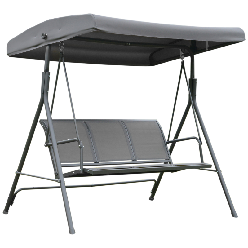 Outsunny Garten Hollywoodschaukel 3 Plätze Komfortables Dach, verstellbare Neigung, ergonomische Sitzfläche und Rückenlehne aus Stahl Textilene Grau Aosom – Bild 1 von 2
