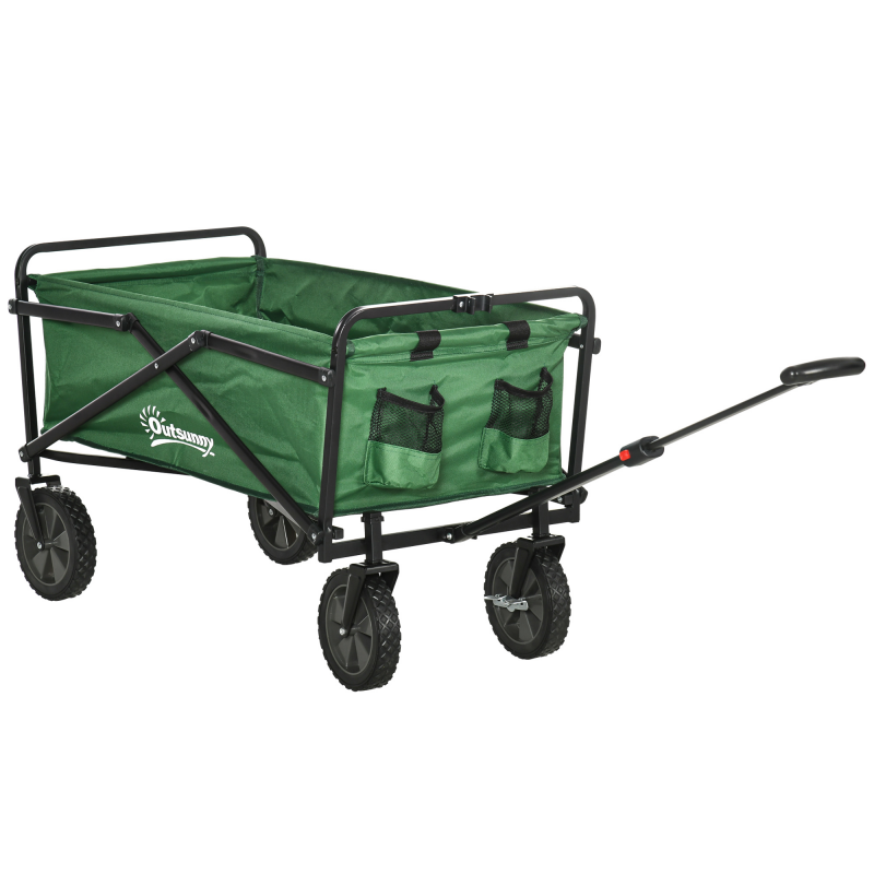 Outsunny Faltbarer Rollwagen, Transportwagen mit Rädern, Belastung 40 kg, verstellbarer Griff, Strandwagen, Metallgestell, Dunkelgrün Aosom – Bild 1 von 2