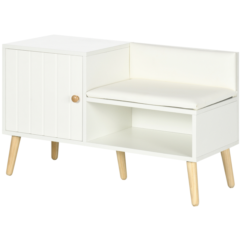 HOMCOM Aufbewahrungsbank Schuhbank im Art-Déco-Stil Schrank-Nische-Sitzbank mit synthetischem Bezug Kiefernholz 80 x 33 x 49 cm Weiß Aosom – Bild 1 von 2