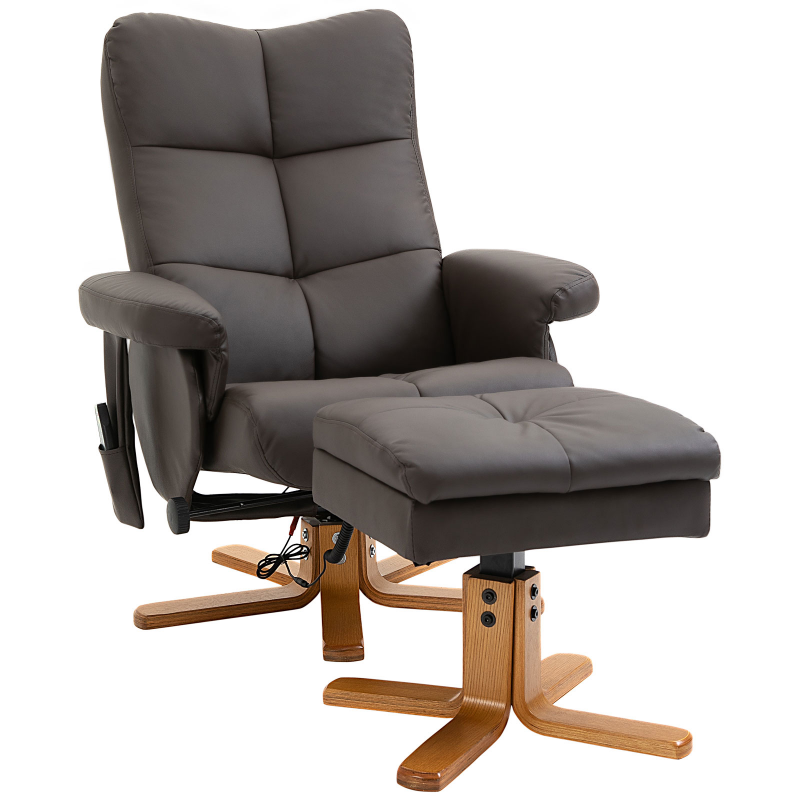HOMCOM Sessel mit Fußablage, 145° Neigung, Relaxsessel mit Massagefunktion, Braun Aosom.de – Bild 1 von 2