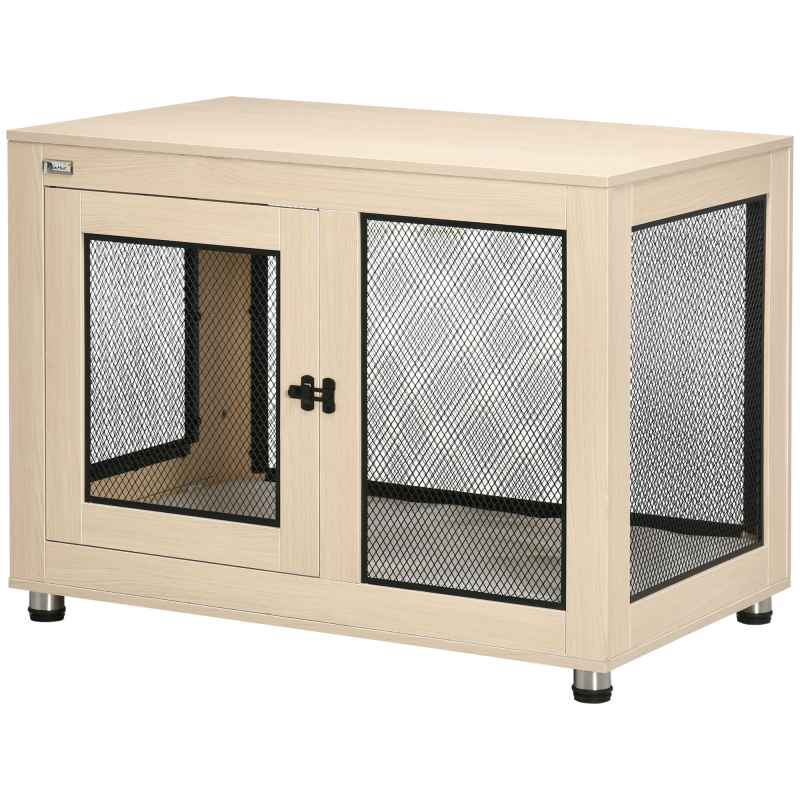 PawHut Hundebox mit Kissen 2 Türen Hundehütte für kleine bis mittelgroße Hunde Eiche 94x60x71,5cm vielseitig einsetzbar Aosom.de – Bild 1 von 2