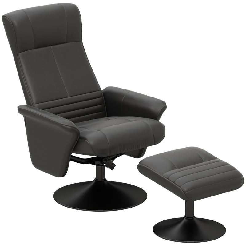 HOMCOM Relaxsessel mit Hocker Drehbarer Fernsehsessel mit Liegefunktion, TV-Sessel bis 150 kg belastbar, Liegesessel für Wohnzimmer, Schlafzimmer, Mikrofasertuch, Schwarz Aosom – Bild 1 von 2