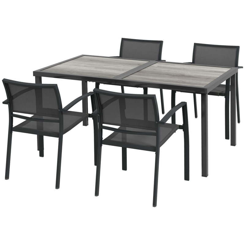 Outsunny 5 tlg Sitzgruppe Gartenmöbel Set mit 1 Esstisch und 4 stapelbaren Stühlen, Gartengarnitur für Terrasse, Mesh Dunkelgrau Aosom.de – Bild 1 von 2