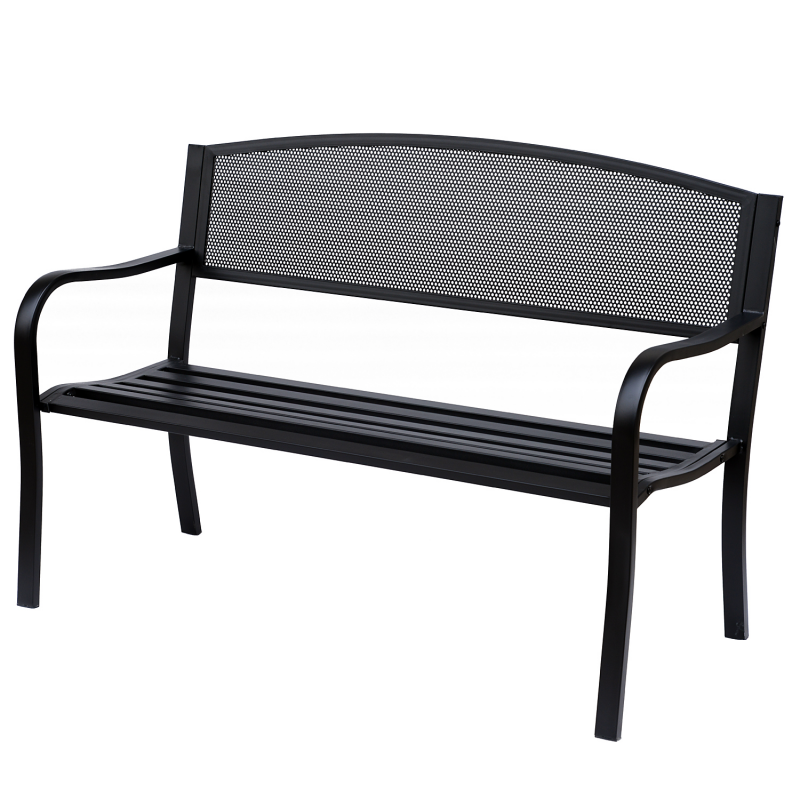 Outsunny Gartenbank 2-Sitzer Parkbank aus Stahl Schwarz B127 x T60 x H87cm, ideal für Garten & Terrasse Aosom.de – Bild 1 von 2