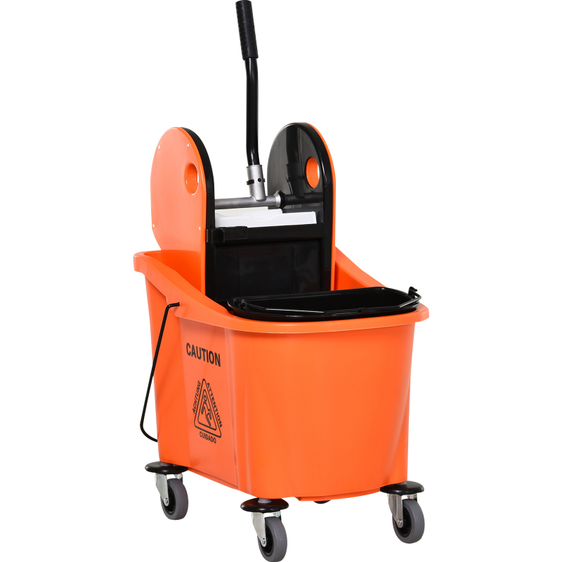 HOMCOM Reinigungswagen mit Fahreimer und Auswringvorrichtung 36 Liter Schwarz/Orange 54x41x91,5cm für professionelle Reinigung Aosom.de – Bild 1 von 2