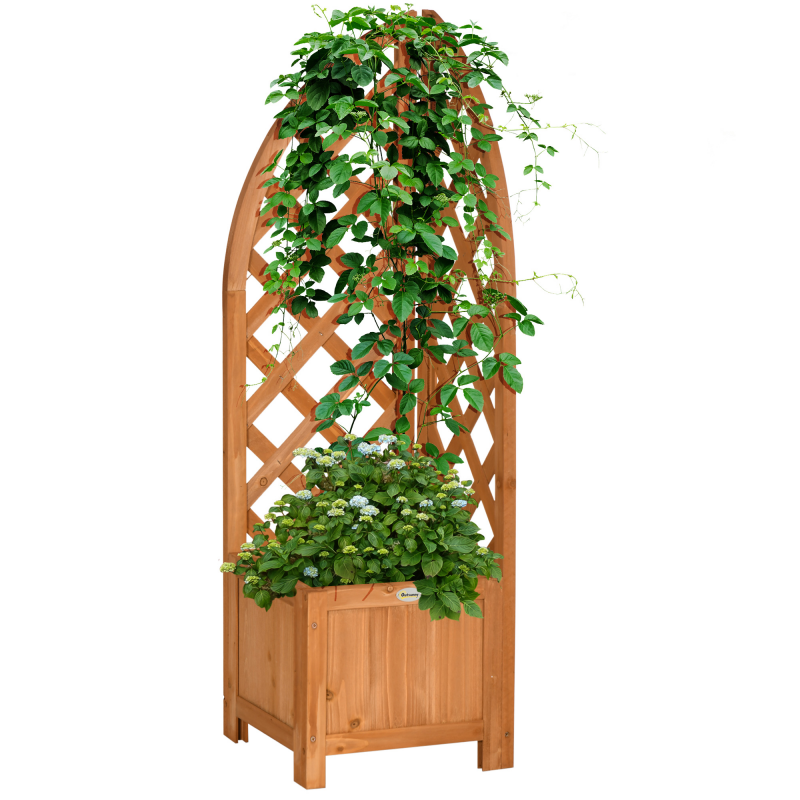 Outsunny Pflanzkasten mit Rankhilfe Blumenkasten, für Garten, Terrasse, Balkon, Naturholz, Braun, 32x32x108cm Aosom – Bild 1 von 2