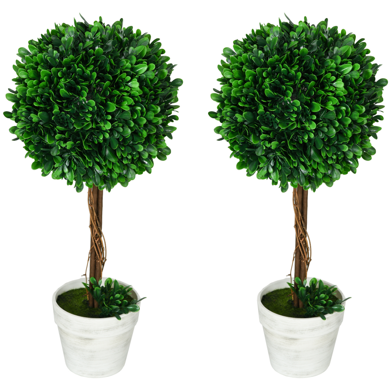 HOMCOM Künstliche Buchsbäume 2er-Set 60cm UV-beständige Kunstpflanzen im Blumentopf für Wohnzimmer Dekoration Grün Aosom.de – Bild 1 von 2