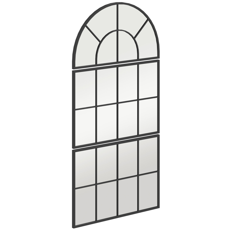 HOMCOM Wandspiegel dreiteilig, bogenförmiger Spiegel mit Metallrahmen, dekorative Fensterspiegel, Hängespiegel für Badezimmer Wohnzimmer Schwarz Aosom – Bild 1 von 2