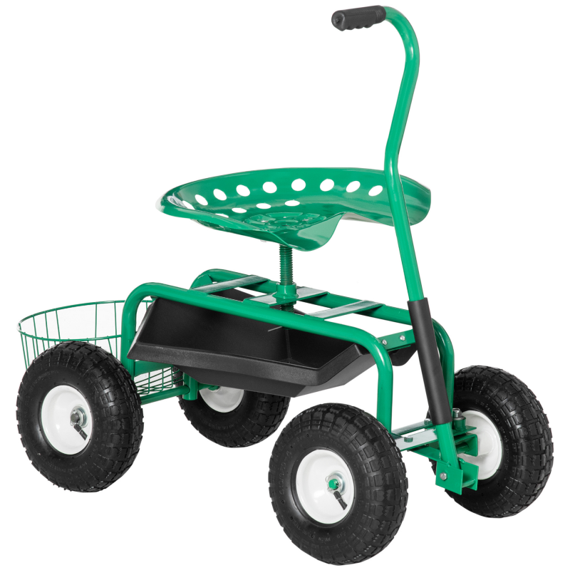 Outsunny Garten Rollsitz höhenverstellbar, fahrbarer Gartensitz, Rollhocker Gartensitz, Grün, 81 x 44,5 x 46-59 cm Aosom.de – Bild 1 von 2