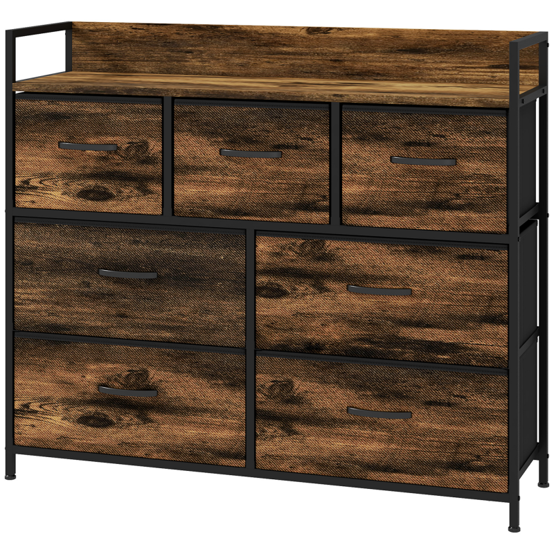HOMCOM Kommode mit 7 Stoffschubladen, Anti-Kipp, Aufbewahrungsschränke, Sideboard MDF, Braun Aosom.de – Bild 1 von 2